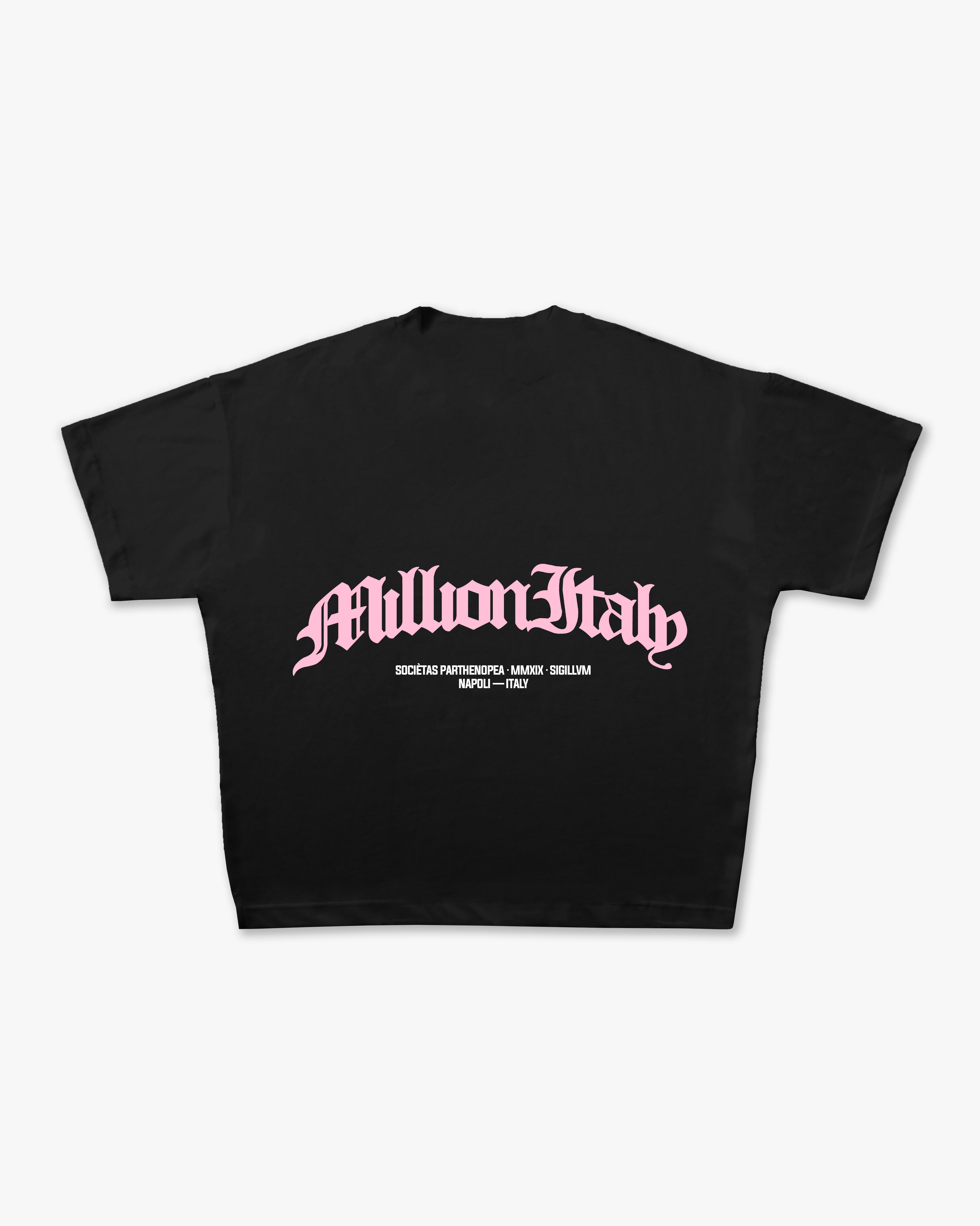 Schwarzes T-Shirt mit rosa Arch-Logo